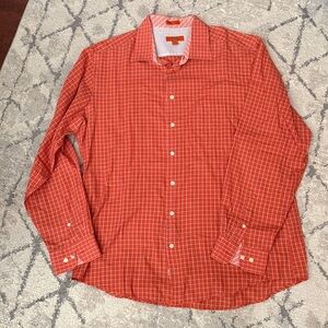 Orange Checkered Button-Up Shirt